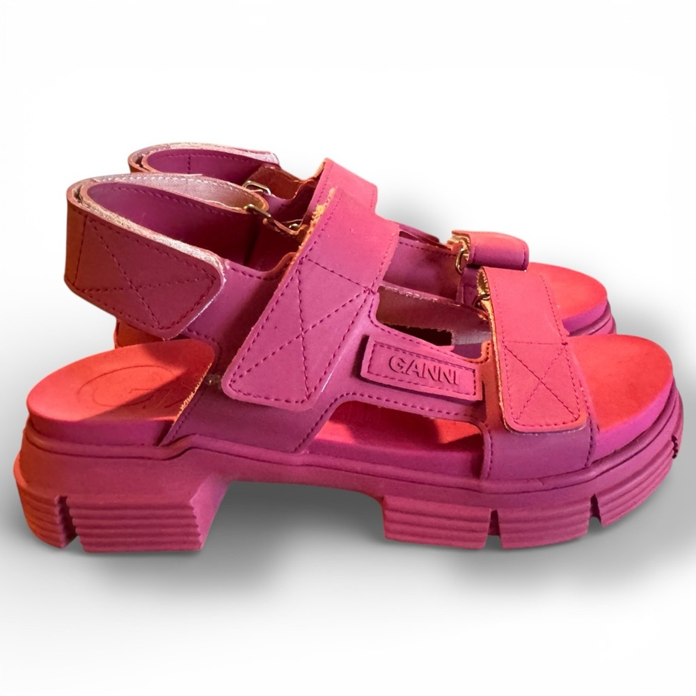 Ganni Hot Pink Chunky Platform Sandals - Picture 10 of 14